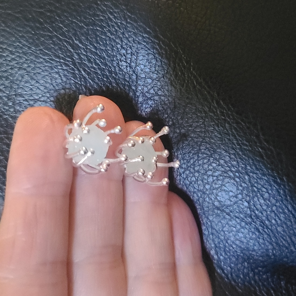 Aquamarine RAW large 6k spike sterling earrings NEW - Picture 8 of 9